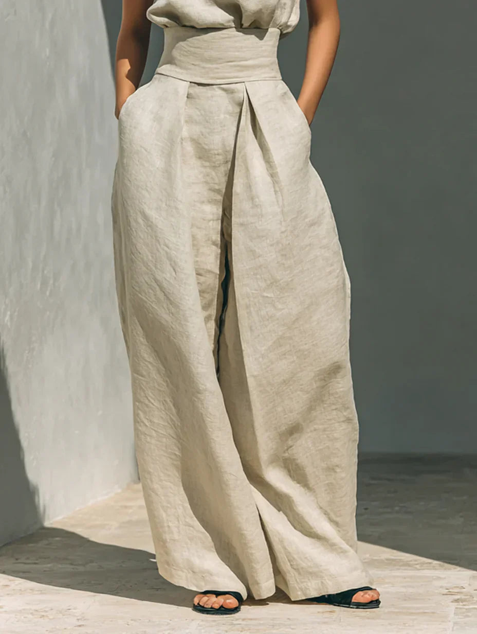 MARÍA | Conjunto de top y pantalón ancho de lino minimalista
