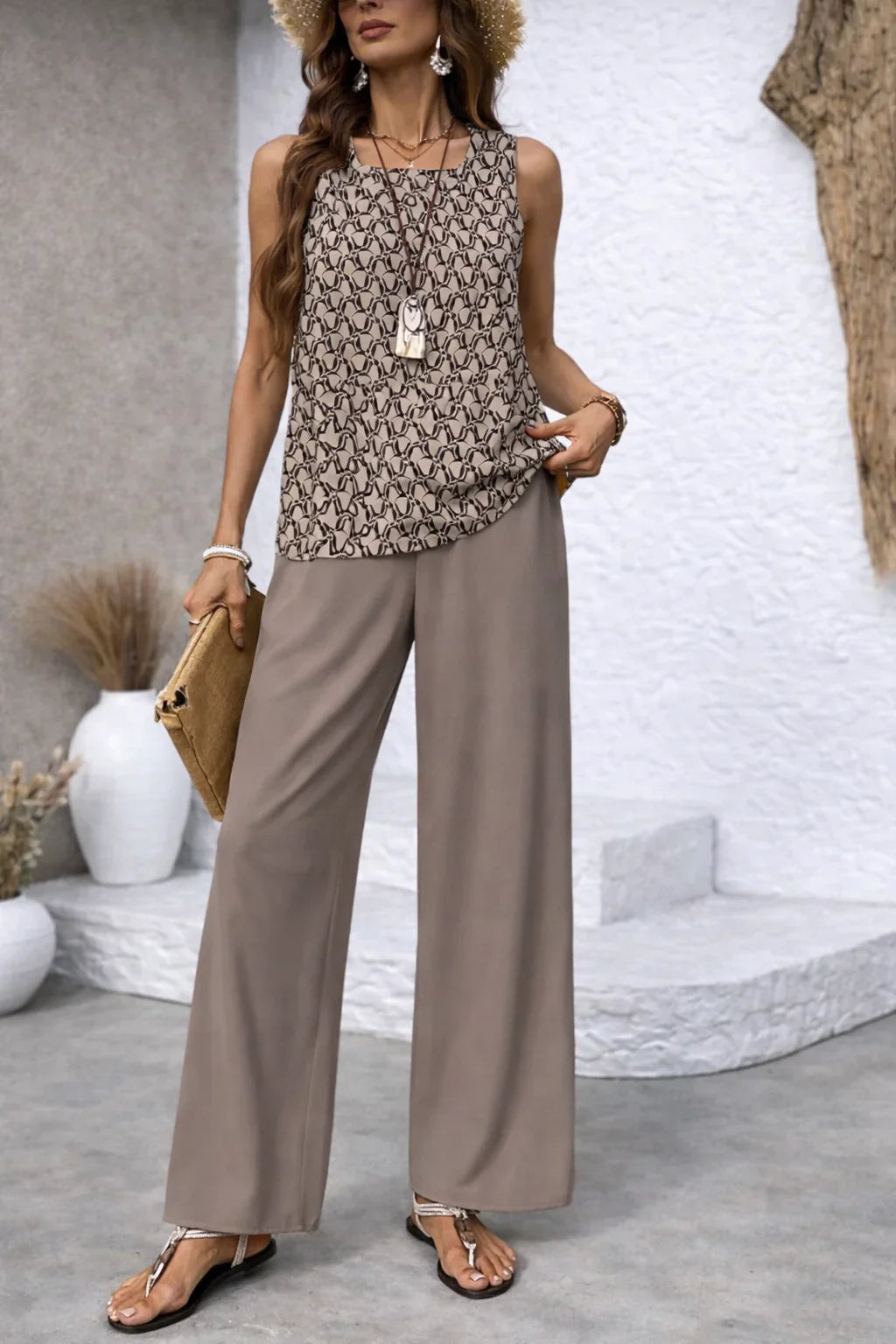 VALEN | Conjunto de 2 piezas: blusa sin mangas y pantalón palazzo