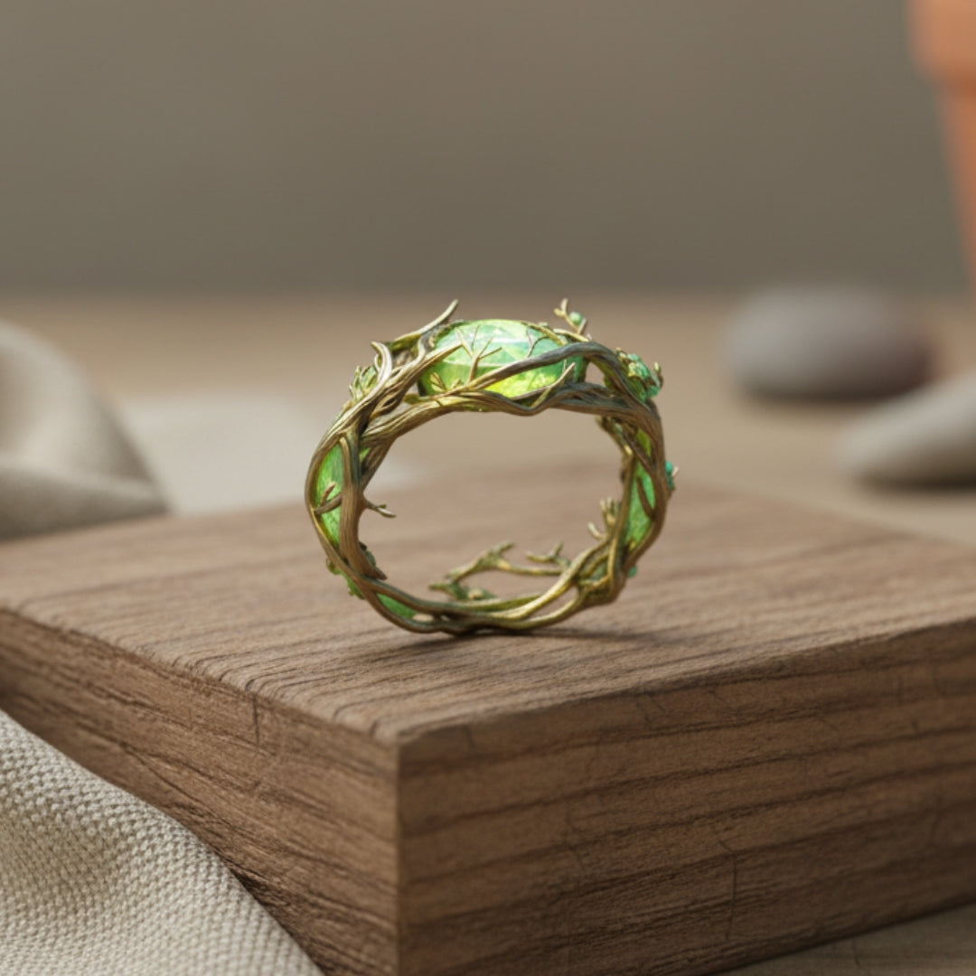 Anillo de ópalo verde natural