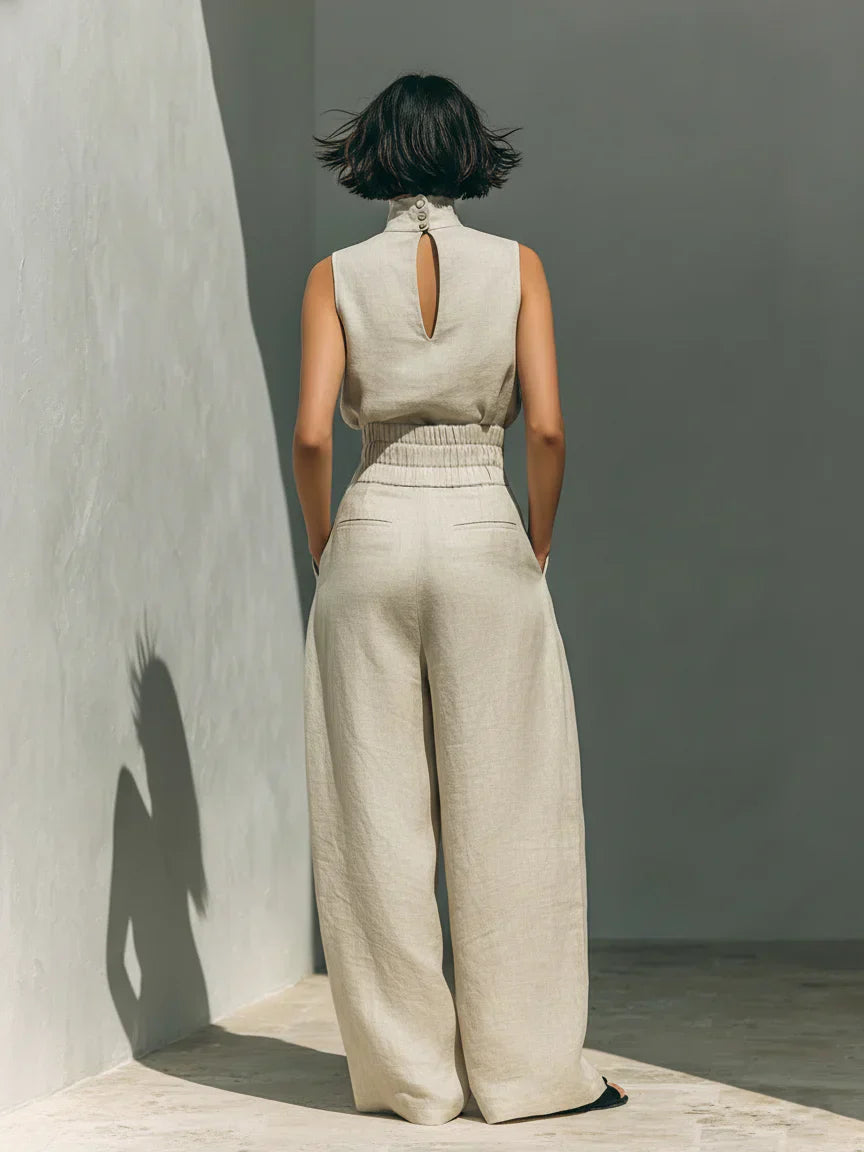 MARÍA | Conjunto de top y pantalón ancho de lino minimalista
