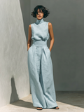 Inés | Conjunto minimalista de lino con top sin mangas y pantalón amplio