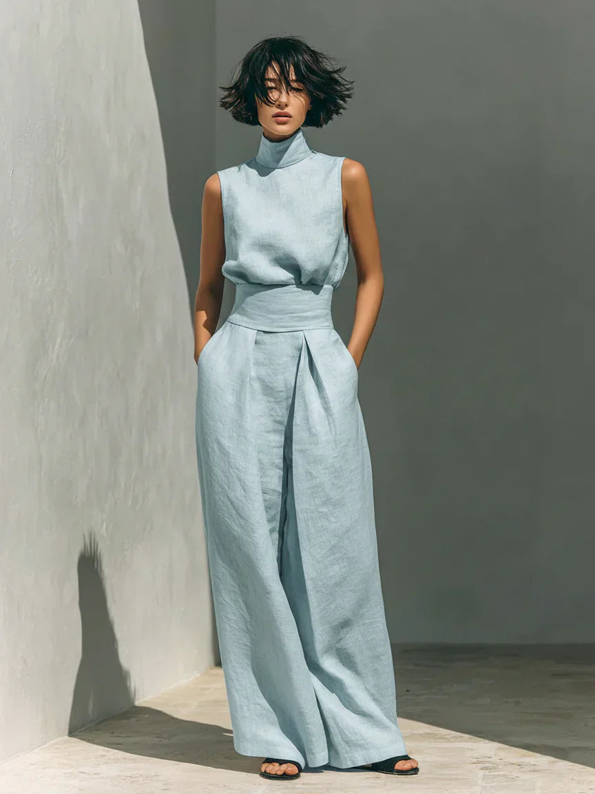 MARÍA | Conjunto de top y pantalón ancho de lino minimalista