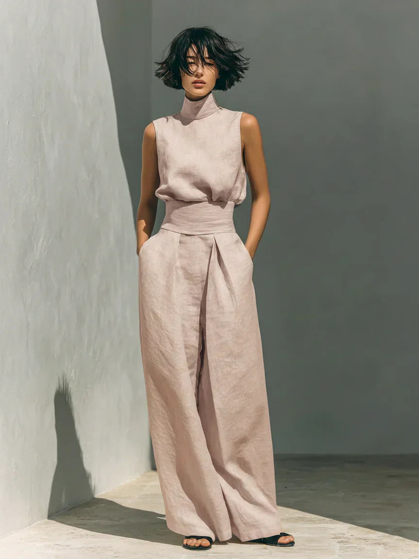 MARÍA | Conjunto de top y pantalón ancho de lino minimalista