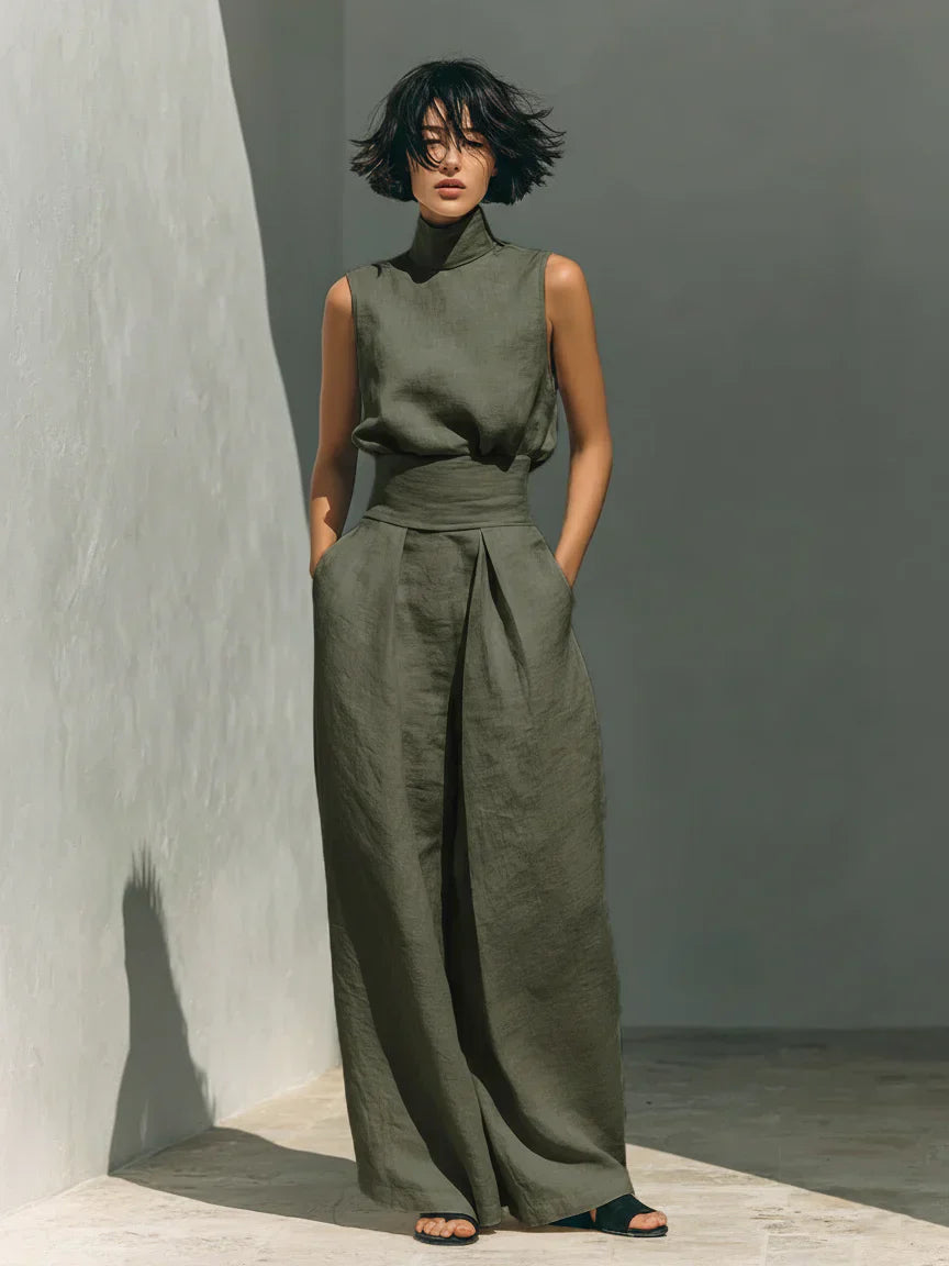 MARÍA | Conjunto de top y pantalón ancho de lino minimalista