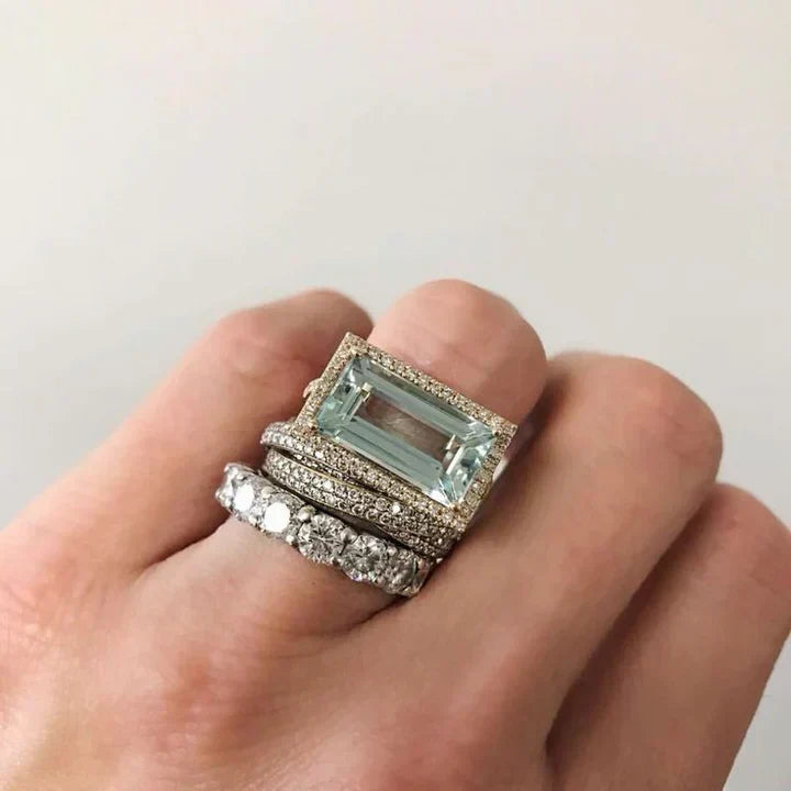 Conjunto de Anillos Vintage de Plata con Vidrio Turquesa