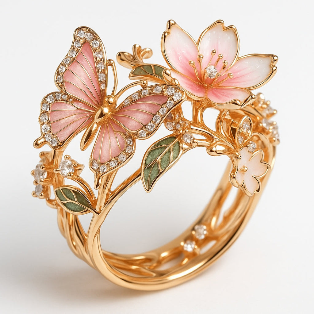 Anillo con circonitas y diseño de mariposa