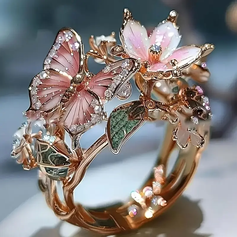 Anillo con circonitas y diseño de mariposa
