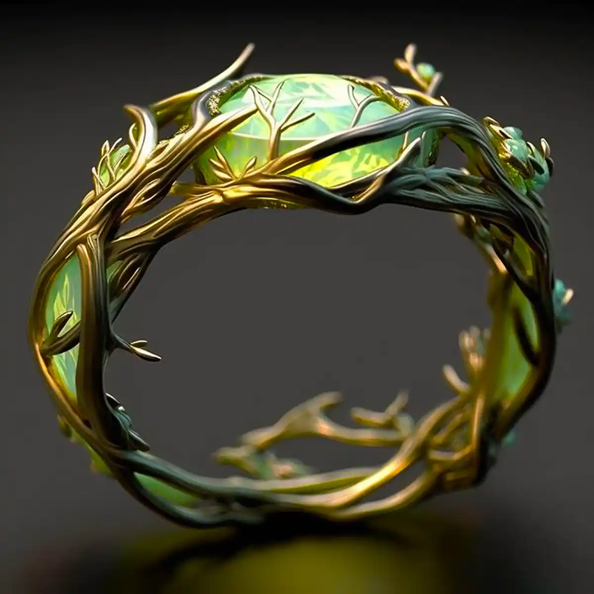 Anillo de ópalo verde natural