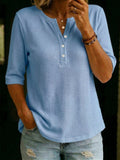 Camiseta casual de punto waffle con cuello Henley